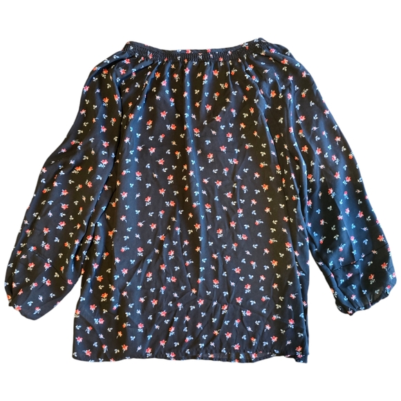 GAP Black Floral Blouse Womens Medium Long Sleeve Flower Top Shirt - Picture 2 of 4